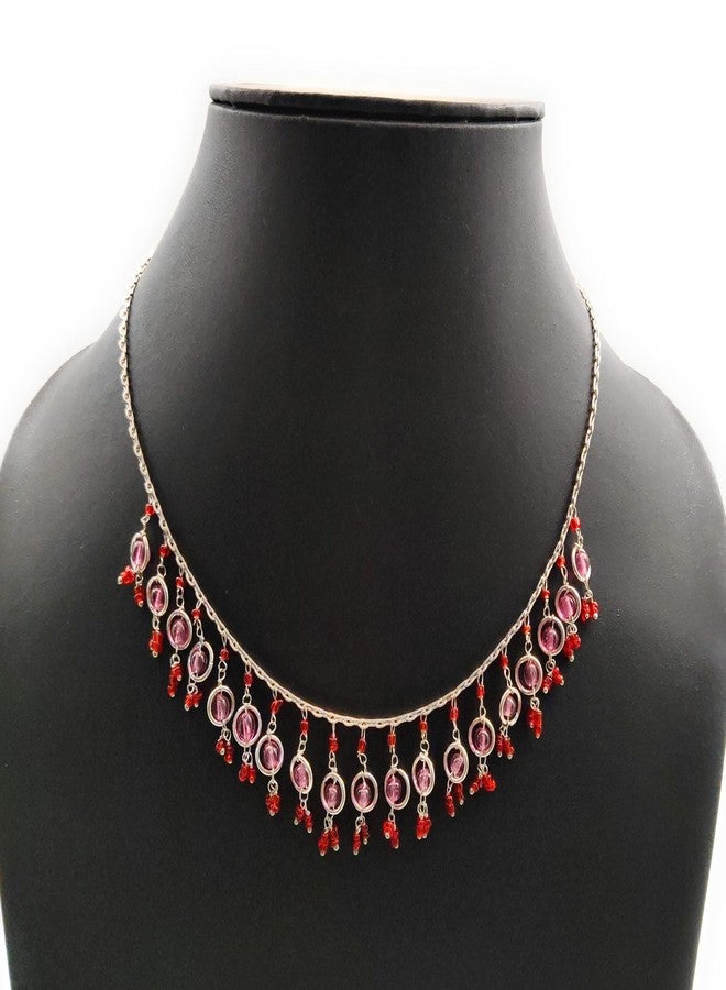 DCA Red Brass/Glass Women Necklace (4168) - Image 2