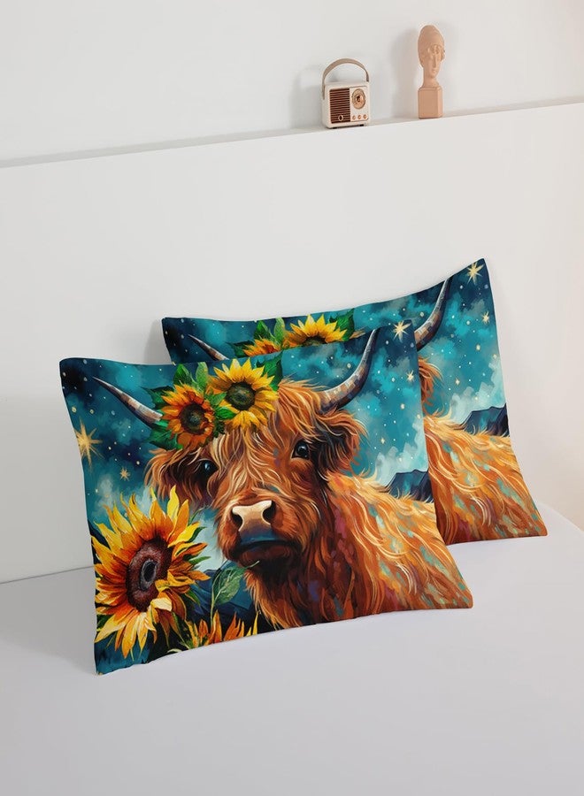 HOSIMA Highland Cow Comforter Set,Western Farmhouse Animals Cow and Sunflower Print Bedding Set 3Pcs with 2 Pillowcases,Galaxy Star Moon Comforter,Floral Comforter Twin Bed in a Bag. - Image 5