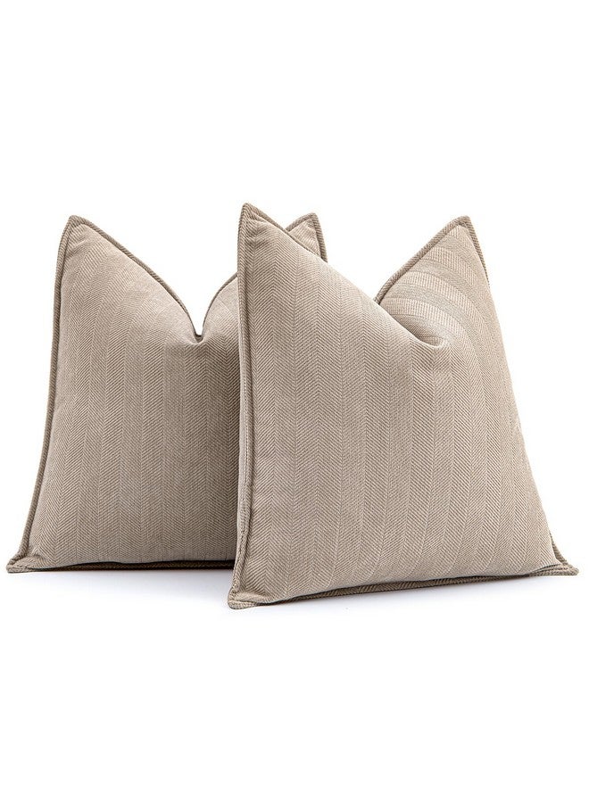 MIULEE عبوة من 2 أغطية وسائد زخرفية باللون البيج 20x20 بوصة ناعمة من الشنيل وسائد رمي فاخرة للكنبة أغطية وسائد مزرعة بتصميم أنيق للكنبة وغرفة النوم وغرفة المعيشة وديكور المنزل - Image 1