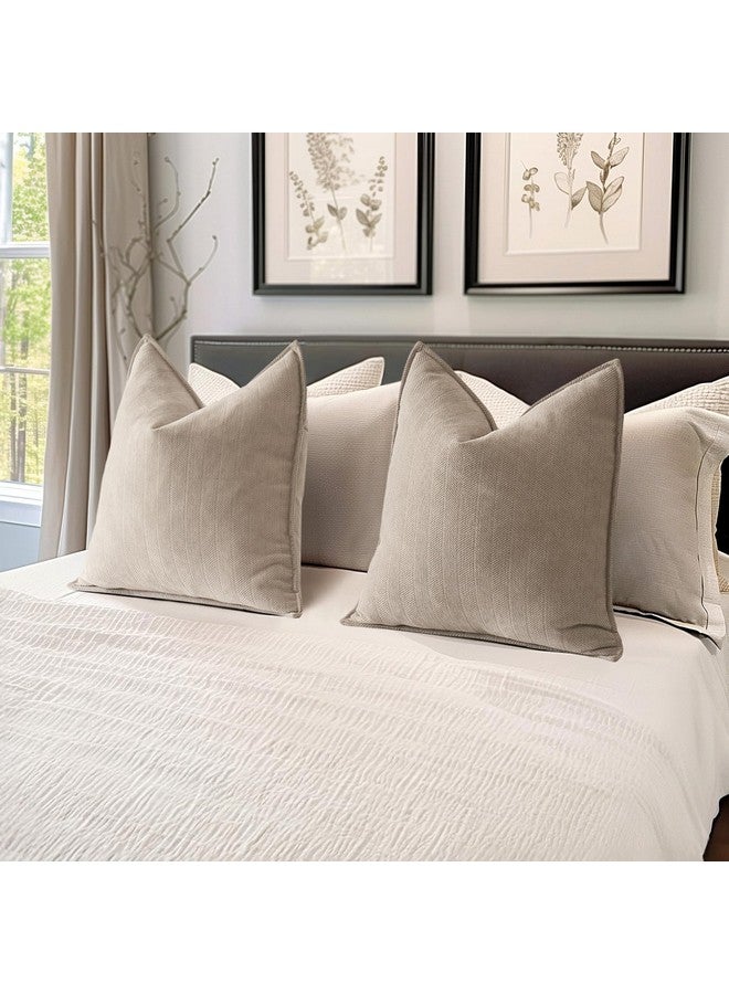 MIULEE عبوة من 2 أغطية وسائد زخرفية باللون البيج 20x20 بوصة ناعمة من الشنيل وسائد رمي فاخرة للكنبة أغطية وسائد مزرعة بتصميم أنيق للكنبة وغرفة النوم وغرفة المعيشة وديكور المنزل - Image 5