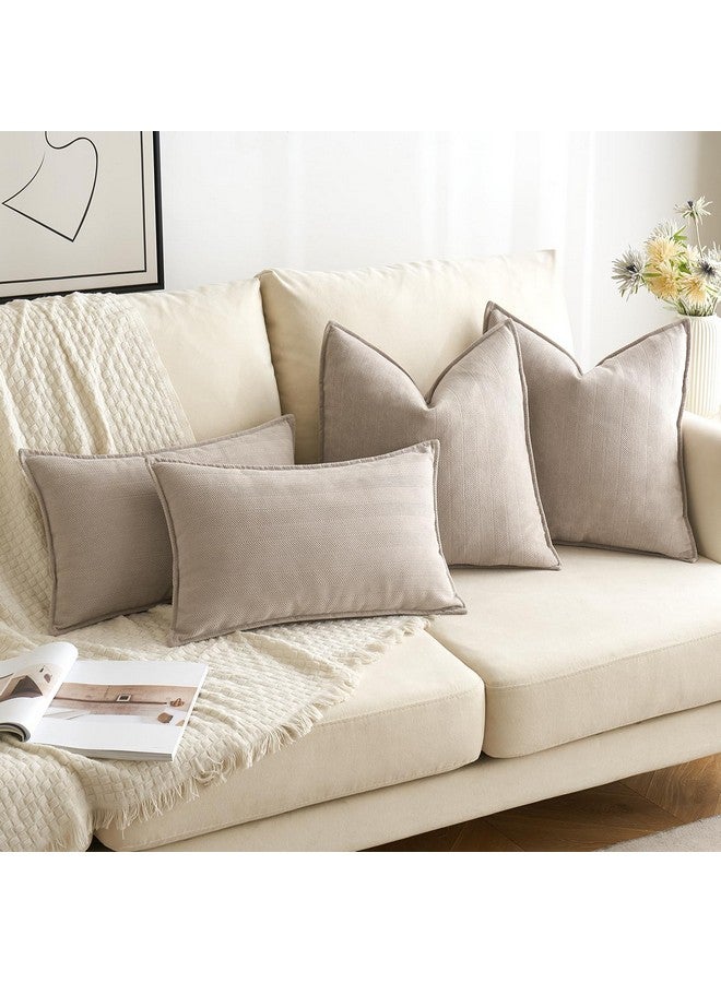 MIULEE عبوة من 2 أغطية وسائد زخرفية باللون البيج 20x20 بوصة ناعمة من الشنيل وسائد رمي فاخرة للكنبة أغطية وسائد مزرعة بتصميم أنيق للكنبة وغرفة النوم وغرفة المعيشة وديكور المنزل - Image 4