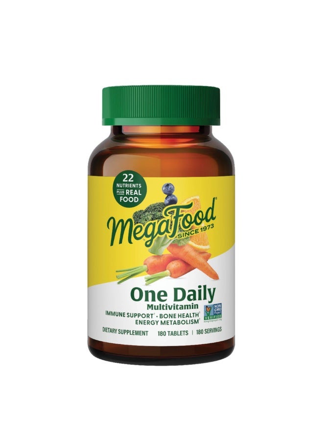 MegaFood One Daily Multivitamin for Women & Men, 22 Nutrients, 180 Tablets,Supports Cellular Energy, Muscle & Bone Health, Immune Support Supplement, Vitamin C, B12, B6, Zinc, Vegetarian,180 Servings - Image 1