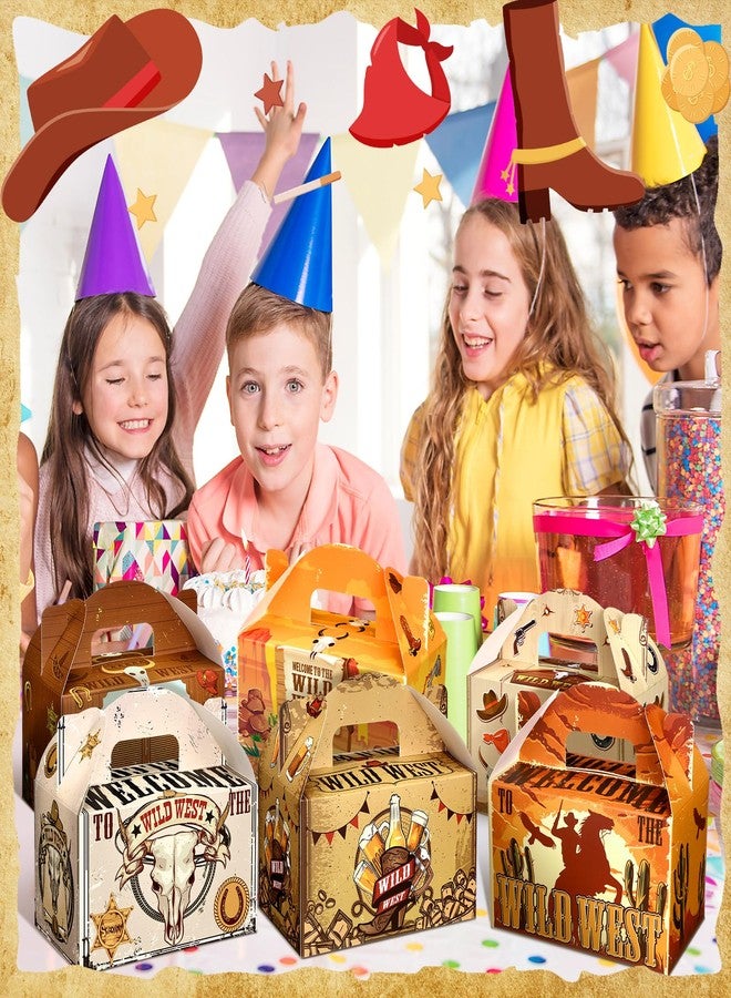 Dunzoom مجموعة هدايا حفلات رعاة البقر من دانزوم، 24 عبوة، علب هدايا رعاة البقر بمقابض، علب هدايا حلوى غربية، أكياس هدايا للوجبات الخفيفة، زينة حفلات أعياد الميلاد بطابع الخيول - Image 5
