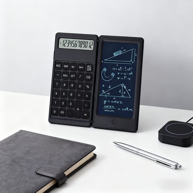Black Calculator With Writing Tablet 12 Digit LCD Display 5 Inch HD Screen Dual Battery Multiple Calculation Functions For Office Business Personal Use - Image 4