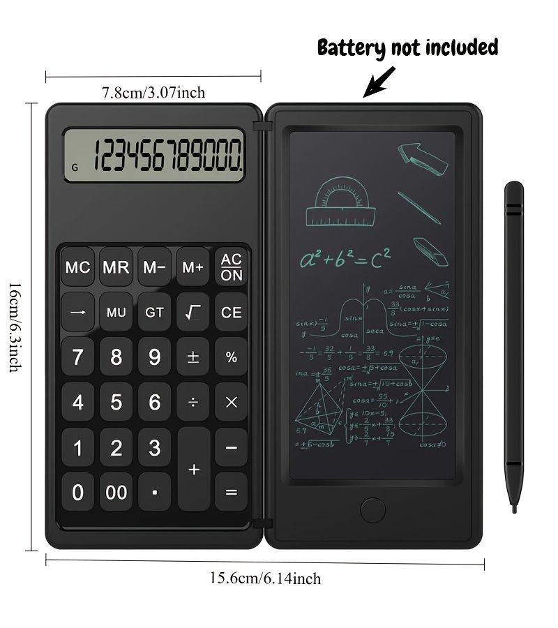 Black Calculator With Writing Tablet 12 Digit LCD Display 5 Inch HD Screen Dual Battery Multiple Calculation Functions For Office Business Personal Use - Image 2