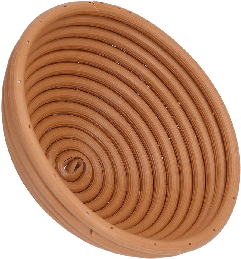 Bread Proofing Basket, Plastic Banneton, Handwoven Bread Making Tool with Dough Fermentation & Fruit Plate Function, Ideal for Sourdough Baking (Yellow brown round 16X6CM) - Image 1