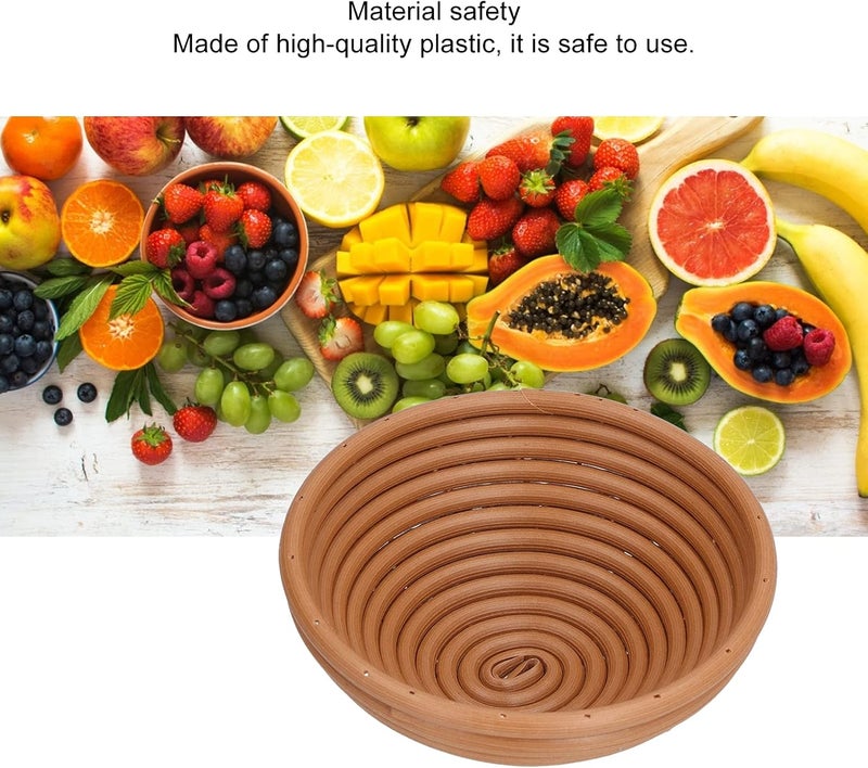 Bread Proofing Basket, Plastic Banneton, Handwoven Bread Making Tool with Dough Fermentation & Fruit Plate Function, Ideal for Sourdough Baking (Yellow brown round 16X6CM) - Image 2