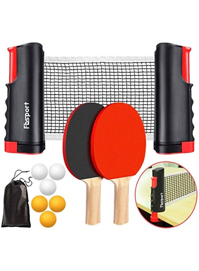 LOVET FBSPORT Table Tennis Rackets Professional Set with 2 Rackets + 6 Balls + 1 Adjustable Net + 1 Portable Bag for Adult Trainers Children Indoor Outdoor - Image 1