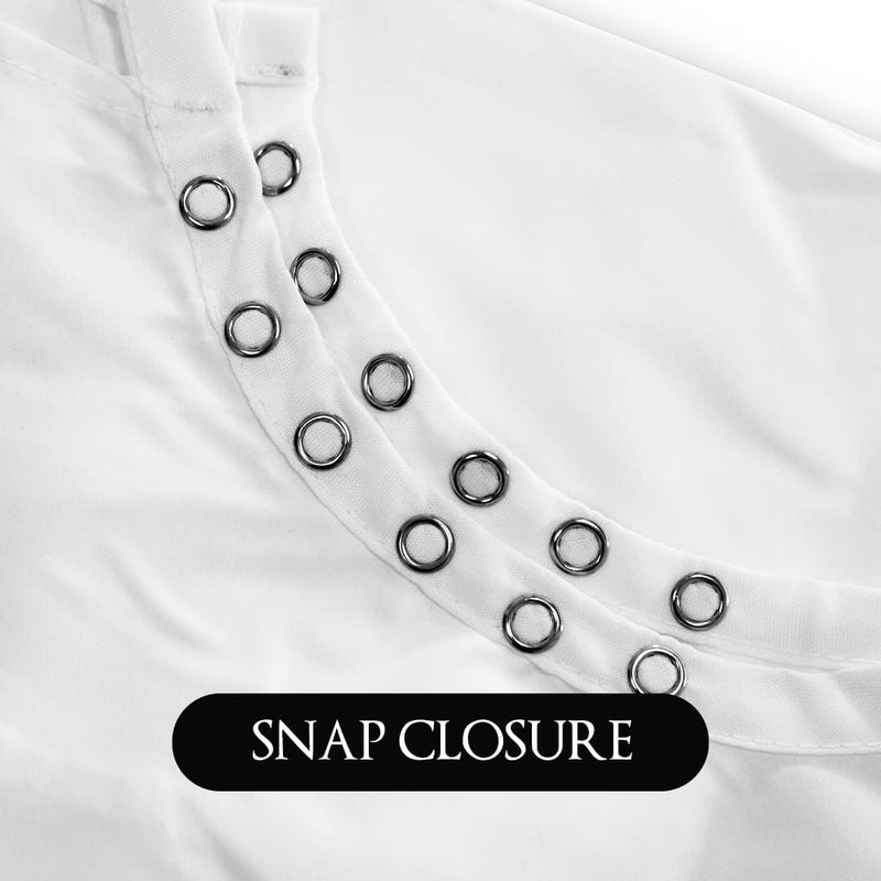 Betty Dain BD Barber Lightweight Crinkle Nylon Hair Cutting/Styling Cape, Water Resistant, Machine Washable, Permanent Crinkle Nylon, Repels Hair, Snap Closure at Neck, Generous 54 x 60 inch Size, White - Image 4