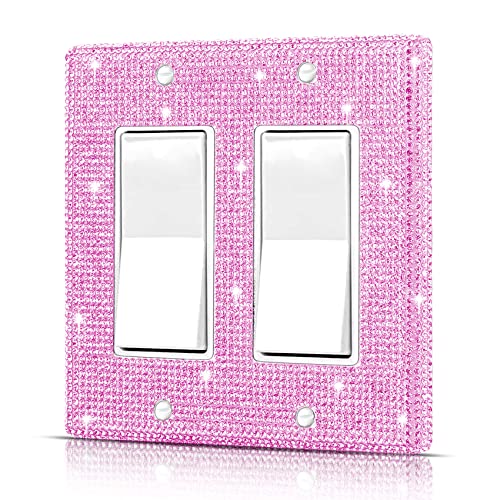 Dengduoduo Wall Plates Light Switch Cover Decorative Outlet Covers, Shiny Silver Rhinestones Bling Wall Plate Cover Wall Plate Double Gang Toggle for Kitchen Bedroom Living Room Home Decor - Image 1