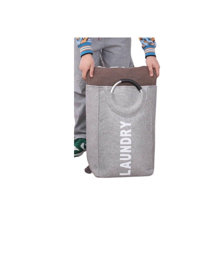 Practical and elegant laundry basket or bag in one product, equipped with 2 stainless steel handles, size 58*36 cm, available in black and gray Mk (gray) - Image 1
