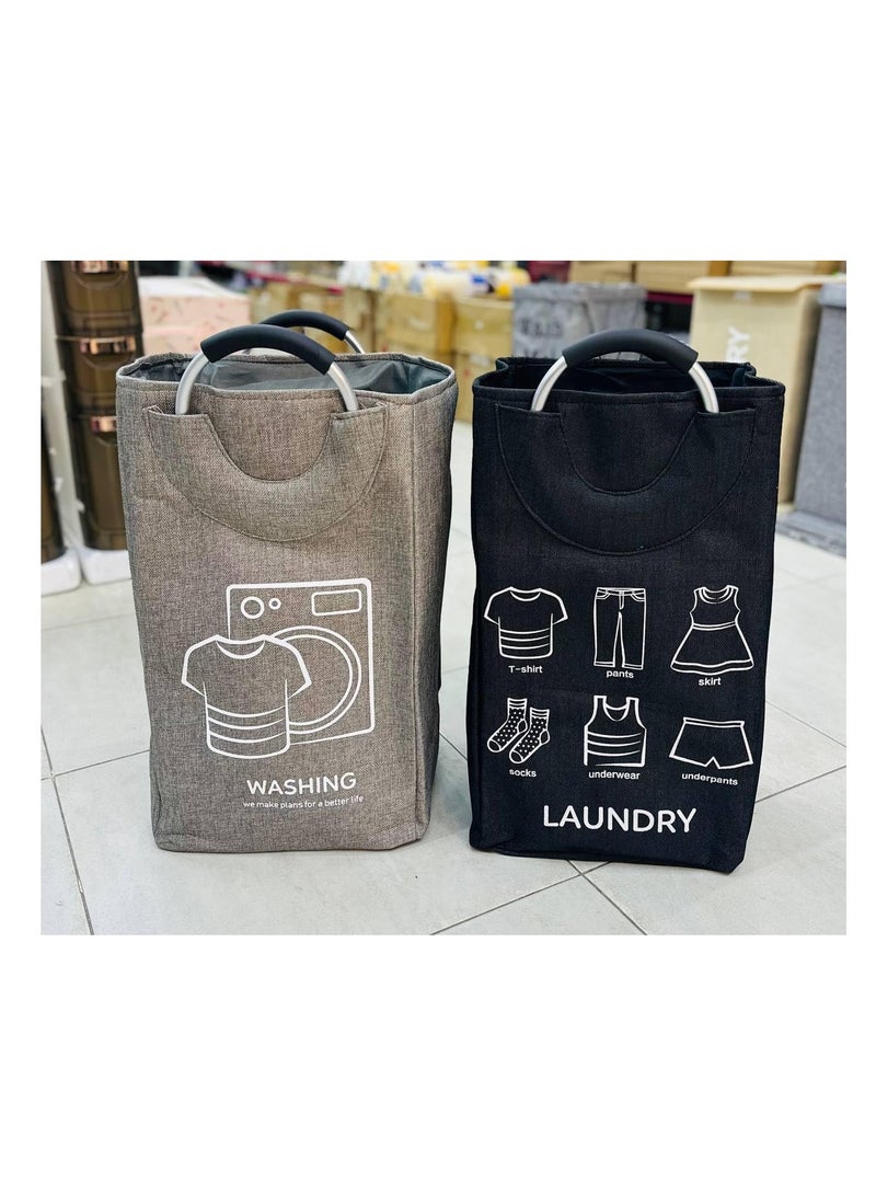Practical and elegant laundry basket or bag in one product, equipped with 2 stainless steel handles, size 58*36 cm, available in black and gray Mk (gray) - Image 2
