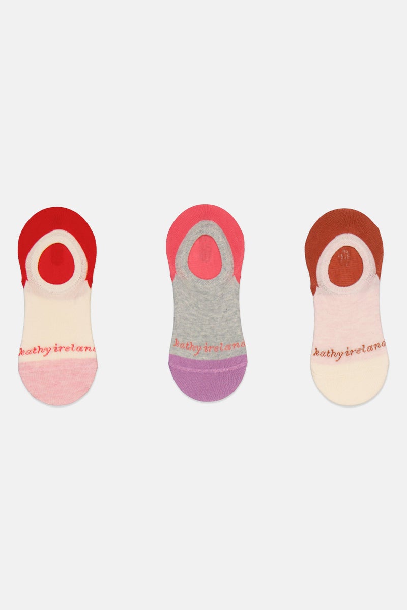 Kathy Ireland Women 3 Pairs Brand Logo Invisible Socks, Multicolor - Image 2