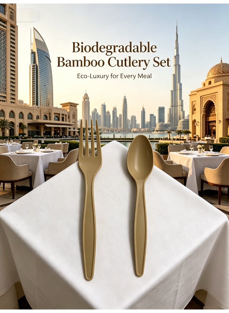 Eco ZXING Cutlery Gift Premium Eco-Friendly Luxury Biodegradable Bamboo Party Tableware Set 150 Count 7 Inch Disposable Forks and Spoons (Brown, Food Grade Bamboo Fiber, Plastic Free, Non - Toxic, 100% Biodegradable & Compostable) for Wedding, Birthday, Picnic & All Event Celebrations, Gift - Image 1