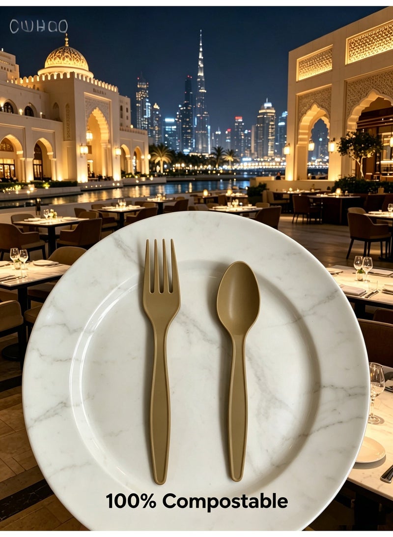 Eco ZXING Cutlery Gift Premium Eco-Friendly Luxury Biodegradable Bamboo Party Tableware Set 150 Count 7 Inch Disposable Forks and Spoons (Brown, Food Grade Bamboo Fiber, Plastic Free, Non - Toxic, 100% Biodegradable & Compostable) for Wedding, Birthday, Picnic & All Event Celebrations, Gift - Image 2