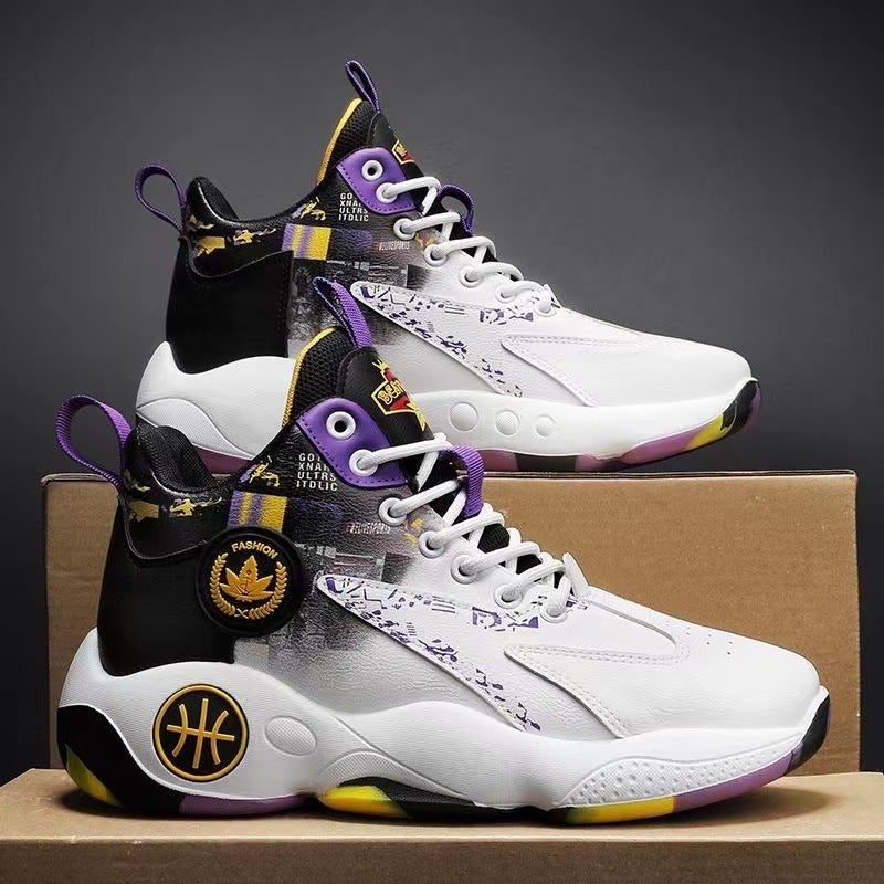 Mens High-Top Basketball Sneakers Autumn Winter Fashion White purple 