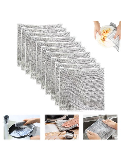 10 Pcs Multipurpose Wire Dishwashing Rags for Wet and Dry, Multipurpose Non-Scratch Scrubbing Wire Dishwashing Rags, Scrubs & Cleans for Dishes, Sinks, Counters, Stove Tops