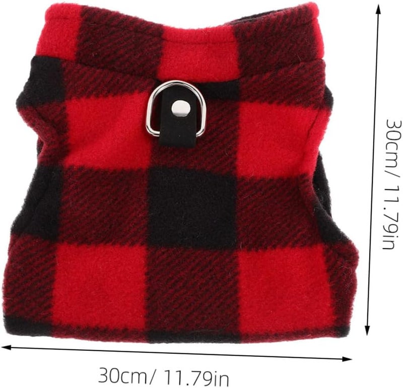 Checked Fleece Dog Vest with D-Ring Leash Attachment, Red Black Plaid Warm Puppy Jacket for Small to Medium Dogs, Cold Weather Pet Coat for Outdoor Use - Image 2