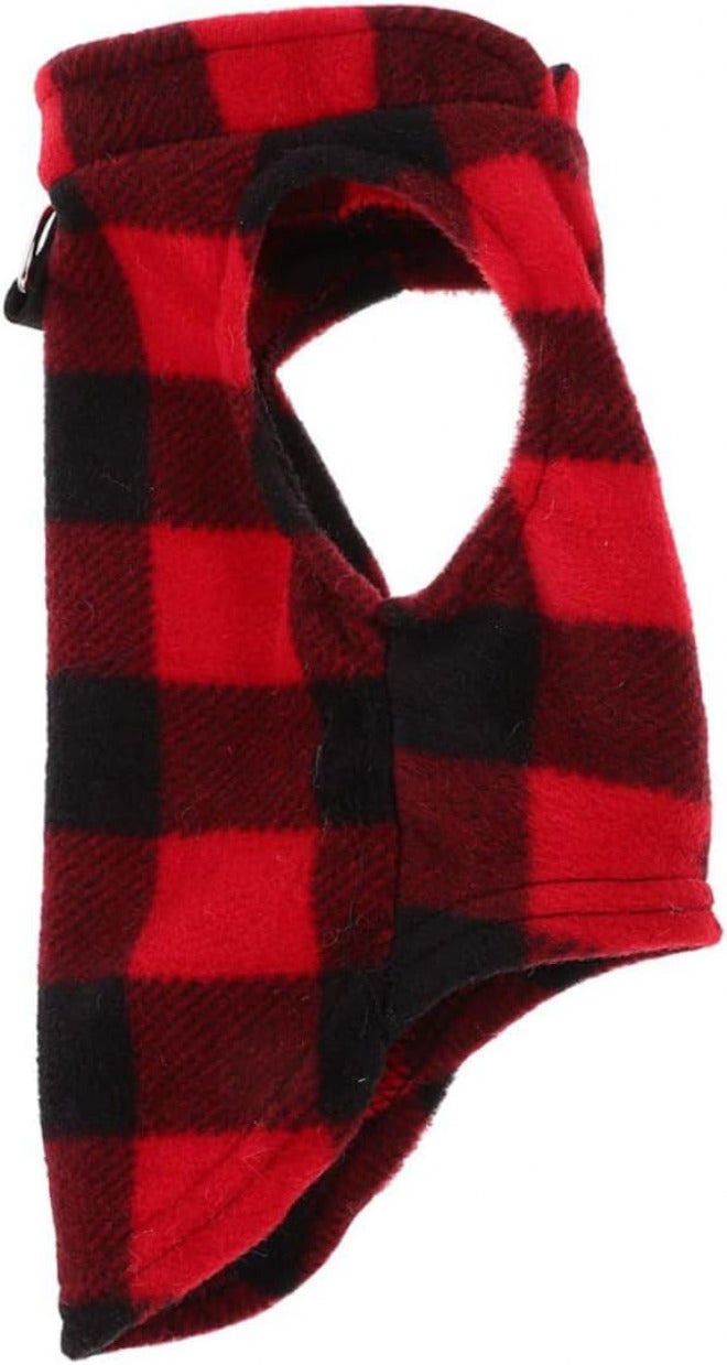Checked Fleece Dog Vest with D-Ring Leash Attachment, Red Black Plaid Warm Puppy Jacket for Small to Medium Dogs, Cold Weather Pet Coat for Outdoor Use - Image 1