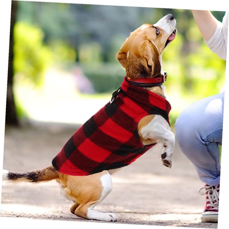 Checked Fleece Dog Vest with D-Ring Leash Attachment, Red Black Plaid Warm Puppy Jacket for Small to Medium Dogs, Cold Weather Pet Coat for Outdoor Use - Image 5
