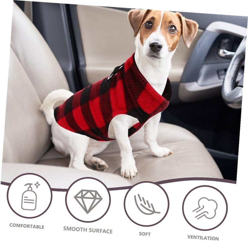 Checked Fleece Dog Vest with D-Ring Leash Attachment, Red Black Plaid Warm Puppy Jacket for Small to Medium Dogs, Cold Weather Pet Coat for Outdoor Use - Image 3