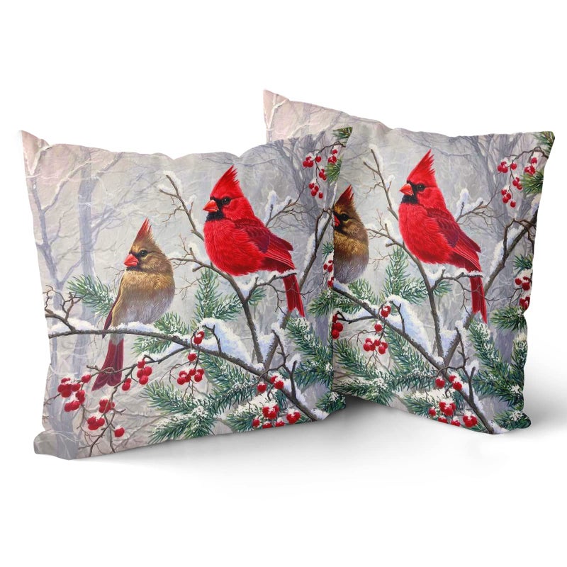 Giwawa Red Bird Throw Pillow Covers Set of 2 Sparrow Couch Pillow Cases Square Cotton Cushion Cover for Home Bed Sofa Decorative 16x16 Inch - Image 2