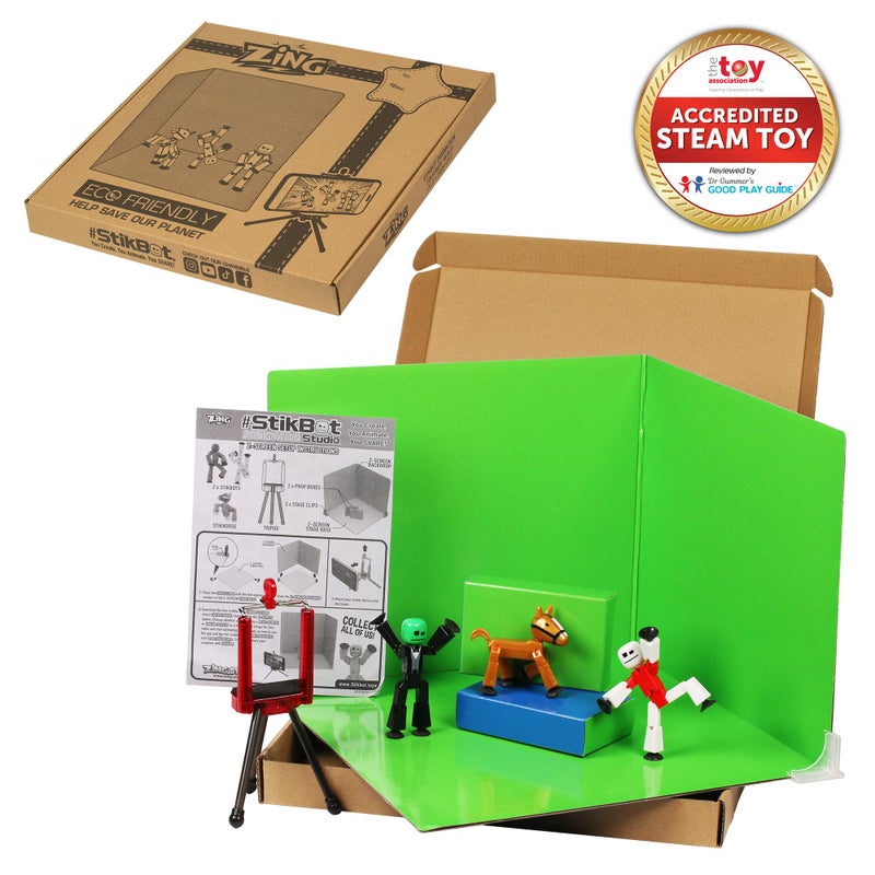 StikBot Zanimation Studio with Pet - Includes 2, 1 Horse, 1 Phone Stand and 1 Reversible Backdrop - in Eco-Friendly Packaging - Image 2