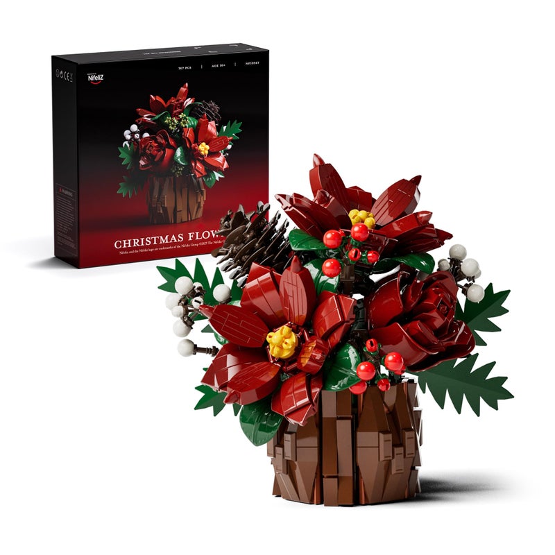 Nifeliz Poinsettia Flowers Building Set, Artificial Poinsettia Floral Arrangement for Adults, Tabletop Flower Decor for Home or Desk Display (767 PCS, NF10347) - Image 1