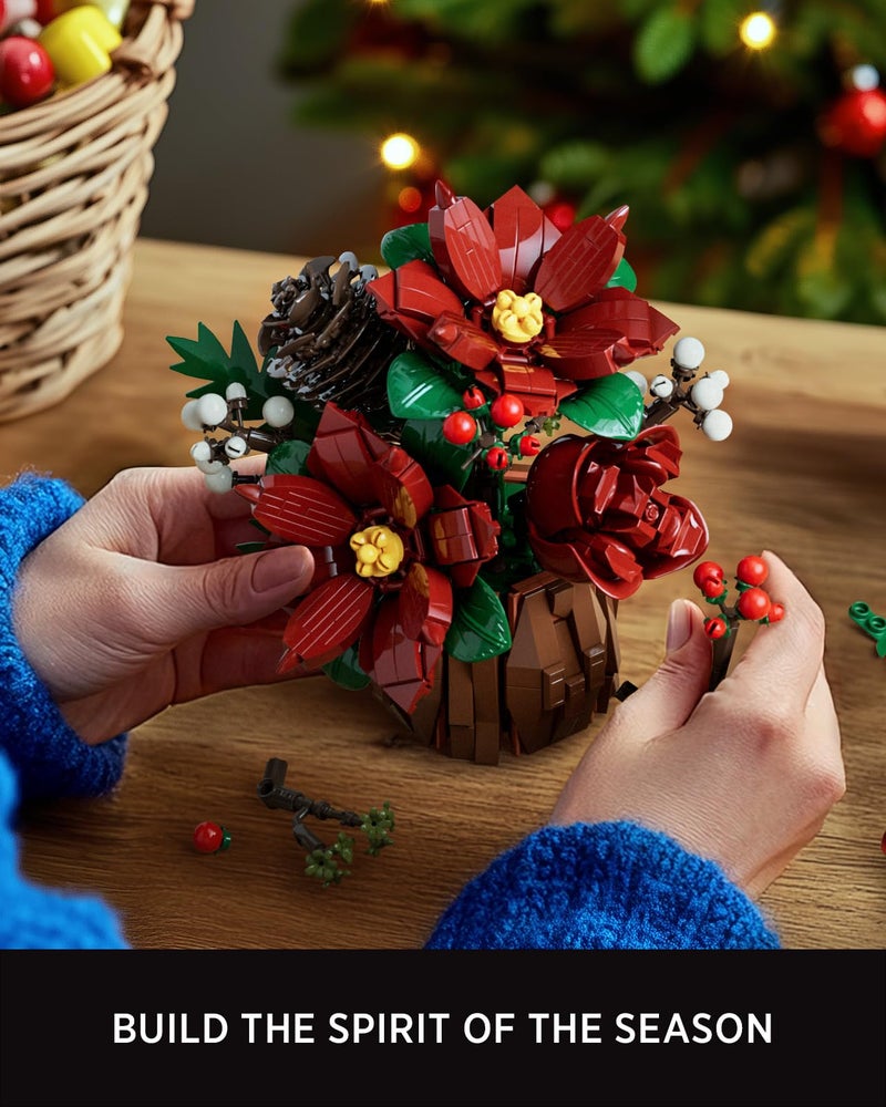Nifeliz Poinsettia Flowers Building Set, Artificial Poinsettia Floral Arrangement for Adults, Tabletop Flower Decor for Home or Desk Display (767 PCS, NF10347) - Image 4
