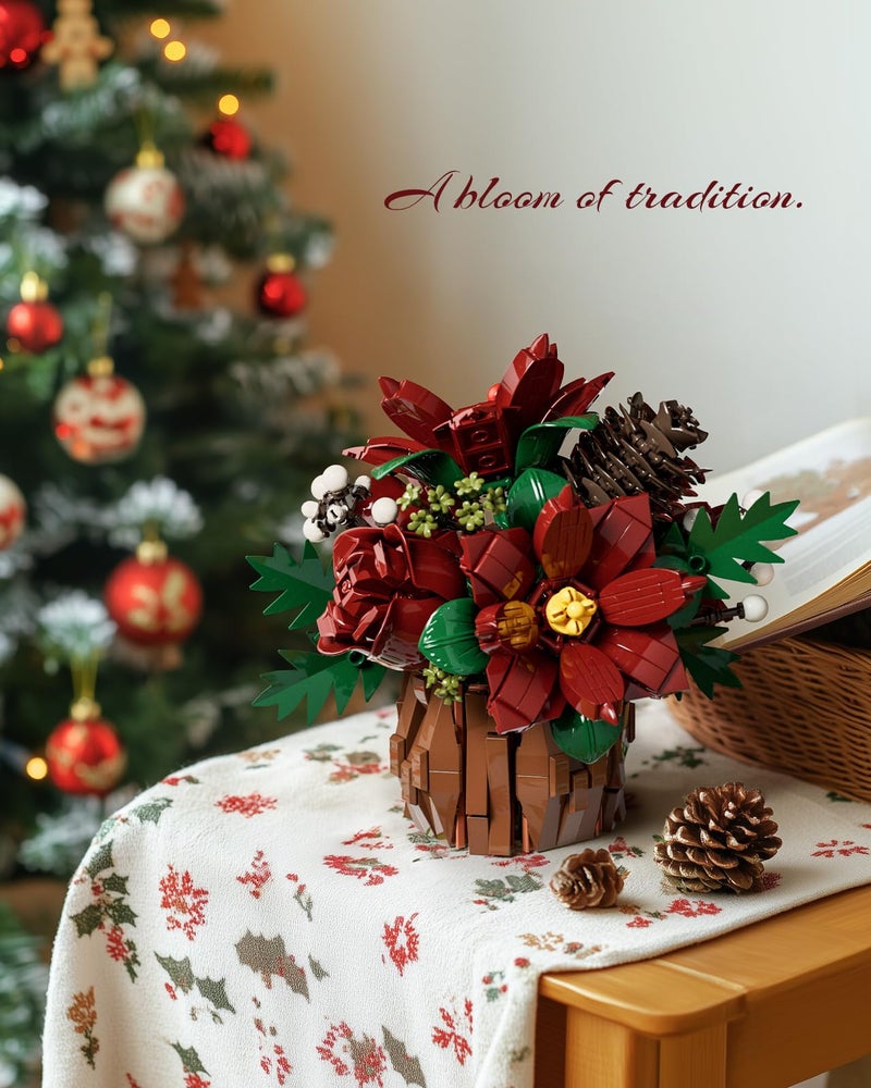 Nifeliz Poinsettia Flowers Building Set, Artificial Poinsettia Floral Arrangement for Adults, Tabletop Flower Decor for Home or Desk Display (767 PCS, NF10347) - Image 2