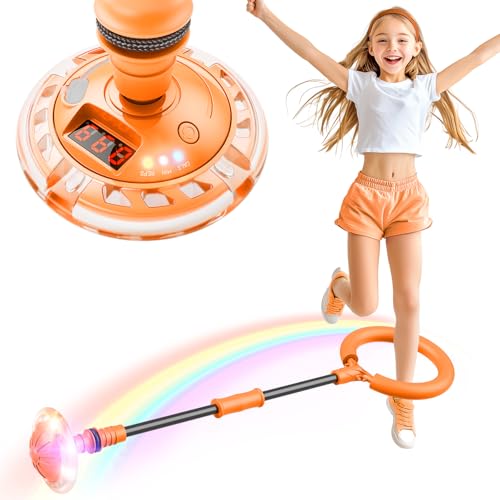 Flooyes Skip Ball for Kids Ankle Skip Ball Toy with Counter Timer and Cal Calculator Girl Birthday Gifts for Age 6 7 8 9 10 Rechargeable Colorful Flash Wheel Skip Ball for Girls Women - Image 1