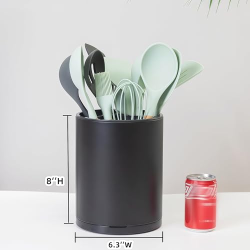 LIBODOUR Kitchen Utensil Holder Extra Large 360°Rotating For Counter Organizer Stainless Steel Storage Cooking Silverware Caddy 3 Compartment Flatware Spoon Spatula Tool Cutlery Container（Black） - Image 3