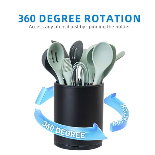 LIBODOUR Kitchen Utensil Holder Extra Large 360°Rotating For Counter Organizer Stainless Steel Storage Cooking Silverware Caddy 3 Compartment Flatware Spoon Spatula Tool Cutlery Container（Black） - Image 5