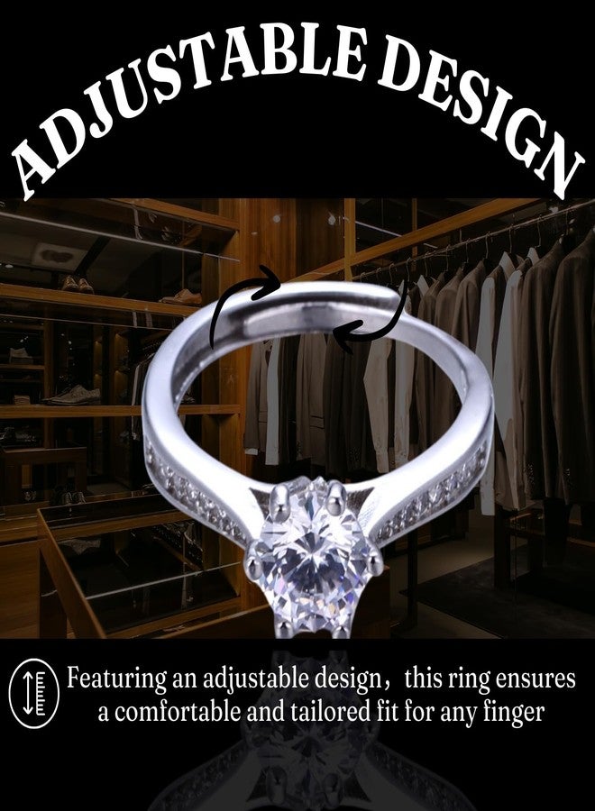 Halukakah Sterling Silver Women's Diamond Ring with 1 Carat Moissanite Stone and Certificate,1.0 ct Elegant Jewelry for Engagements,Celebrations,and Birthdays,Adjustable Size - Royal Grace - Image 4