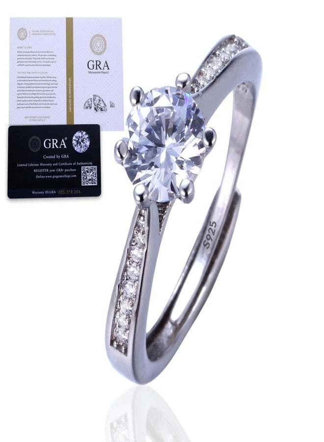 Halukakah Sterling Silver Women's Diamond Ring with 1 Carat Moissanite Stone and Certificate,1.0 ct Elegant Jewelry for Engagements,Celebrations,and Birthdays,Adjustable Size - Royal Grace - Image 1