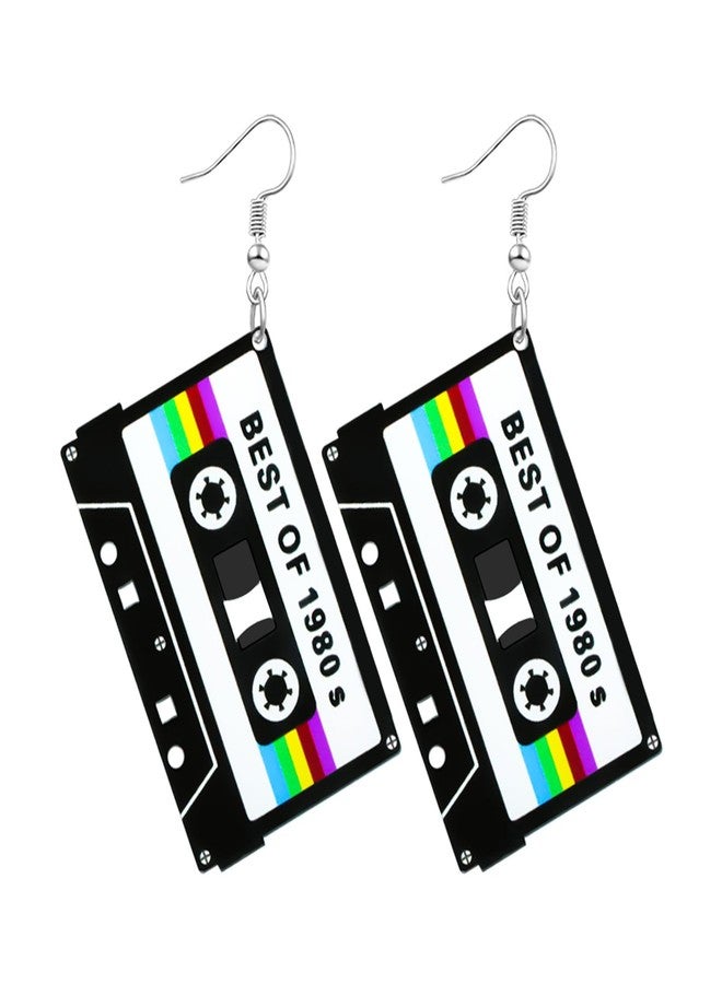 Palotay 70s 80s 90s Earrings Retro Cassette Tape Earrings for Women Acrylic Radio Earring Set for 80s 90s Accessories Cosplay Party Jewelry Gifts Black Cassettle - Image 1