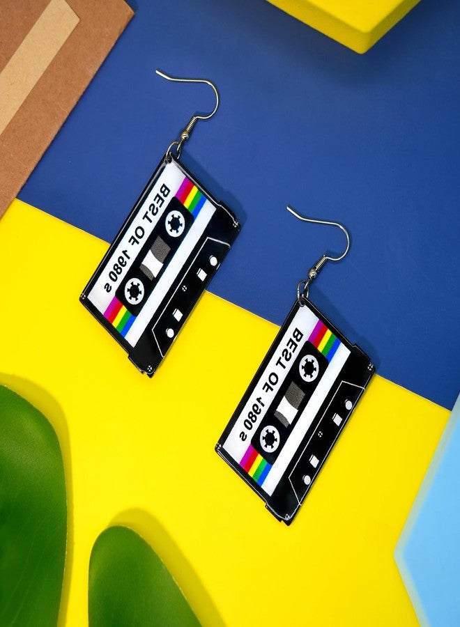 Palotay 70s 80s 90s Earrings Retro Cassette Tape Earrings for Women Acrylic Radio Earring Set for 80s 90s Accessories Cosplay Party Jewelry Gifts Black Cassettle - Image 5