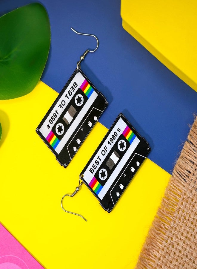 Palotay 70s 80s 90s Earrings Retro Cassette Tape Earrings for Women Acrylic Radio Earring Set for 80s 90s Accessories Cosplay Party Jewelry Gifts Black Cassettle - Image 4