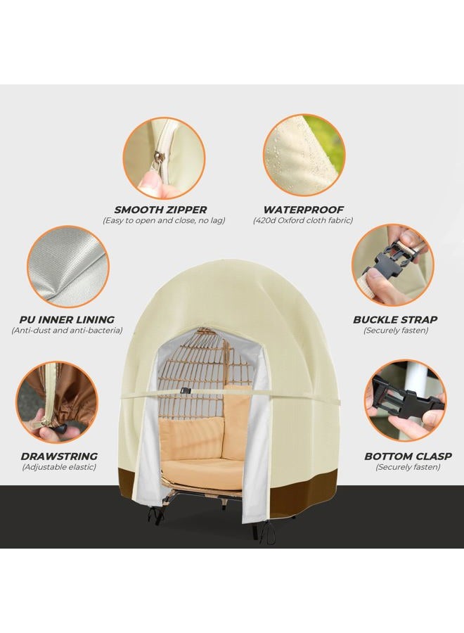 Aurragiy Patio Hanging Egg Chair Cover Outdoor Double Large Egg Chair Covers Waterproof 420D Patio Swing Loveseat Dust Protector 91x80 inches (Beige) - Image 4
