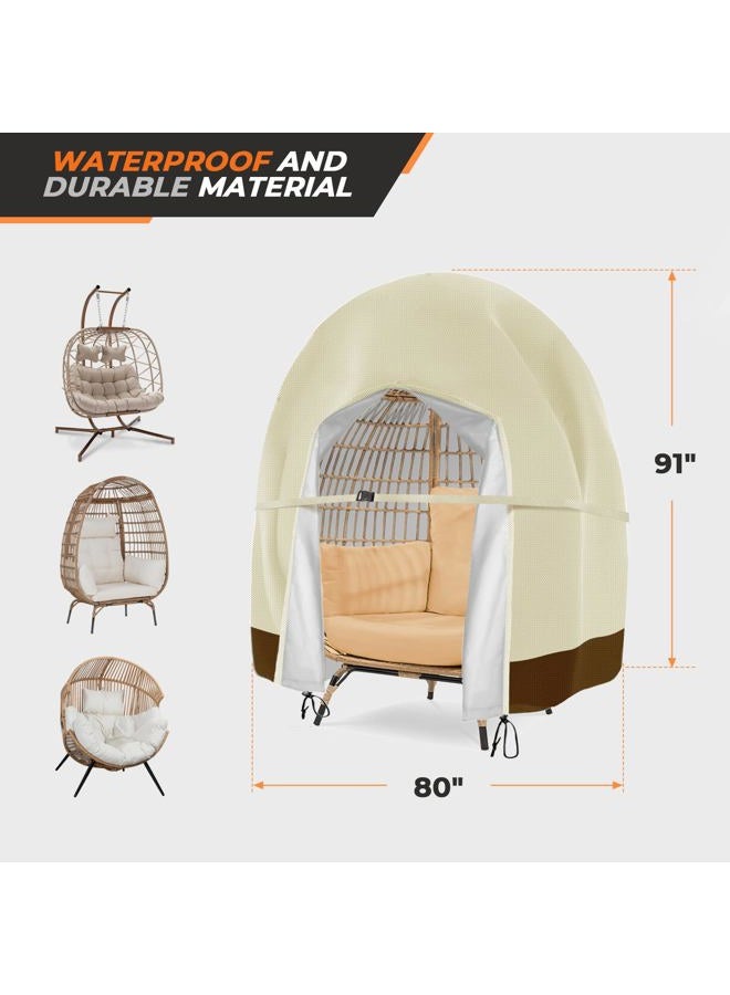 Aurragiy Patio Hanging Egg Chair Cover Outdoor Double Large Egg Chair Covers Waterproof 420D Patio Swing Loveseat Dust Protector 91x80 inches (Beige) - Image 3