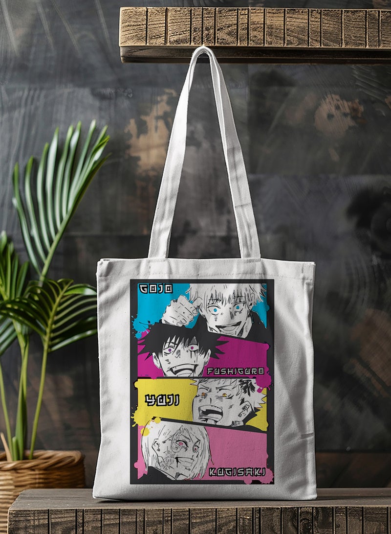 LOWHA Polyester Tote Bag with Shoulder Straps and Jujutsu Kaisen Anime Pattern  - Image 3