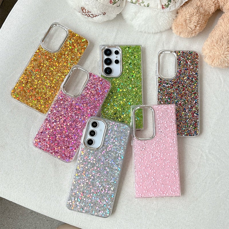 Shockproof Glitter Epoxy Phone Case with Electroplated Color-Block Frame, Soft TPU Anti-Slip Cover for Samsung A14 S25 Ultra S24 A16 S23 FE - Image 4