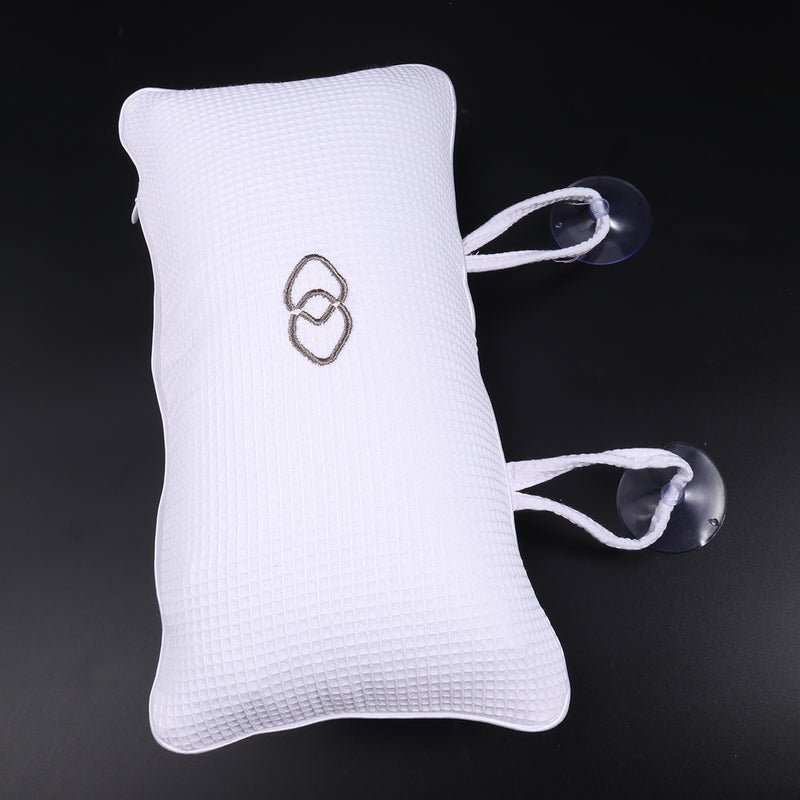 2PC Bathroom Bath Pillows Built-in PVC Anti- Bathtub Pillow Spa Bath Cushion Neck Rest Cups (White) - Image 1