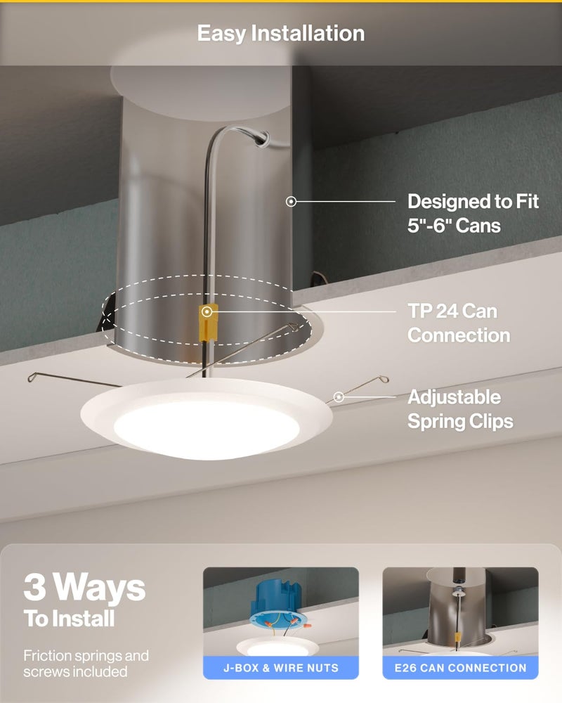 Sunco Lighting Sunco 24 Pack LED Disc Lights Ceiling 6 Inch, Flush Mount Disk Light, Recessed Can Lighting, 1050 LM, 15W (75W Equivalent), Selectable CCT 3000K/4000K/5000K/6000K/6500K, Dimmable, Damp Rated ETL - Image 5