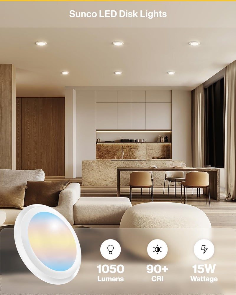 Sunco Lighting Sunco 24 Pack LED Disc Lights Ceiling 6 Inch, Flush Mount Disk Light, Recessed Can Lighting, 1050 LM, 15W (75W Equivalent), Selectable CCT 3000K/4000K/5000K/6000K/6500K, Dimmable, Damp Rated ETL - Image 2