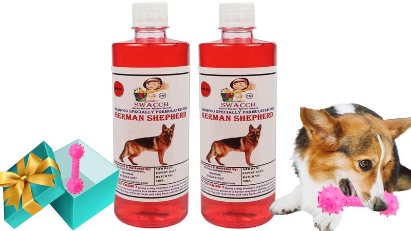 swacch German Shepherd Dog Shampoo + Dumbbell Toy I Durable Rubber Dog Toy for Chewing I Playing,Teeth Cleaning & Training Toy I Combo Pack I 500ml Pack of 2 Jasmine - Image 1
