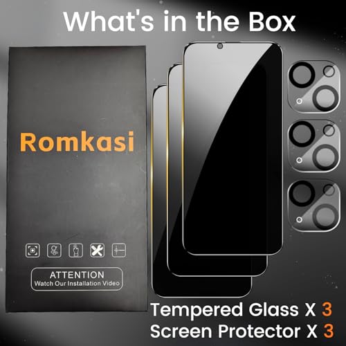 Romkasi 3 Pack Privacy Screen Protector for iPhone 11 6.1 Inch with 3 Pack Camera Lens Protector, Anti Spy Tempered Glass Film, Anti-Scratch, Touch Sensitive, Case Friendly - Image 2