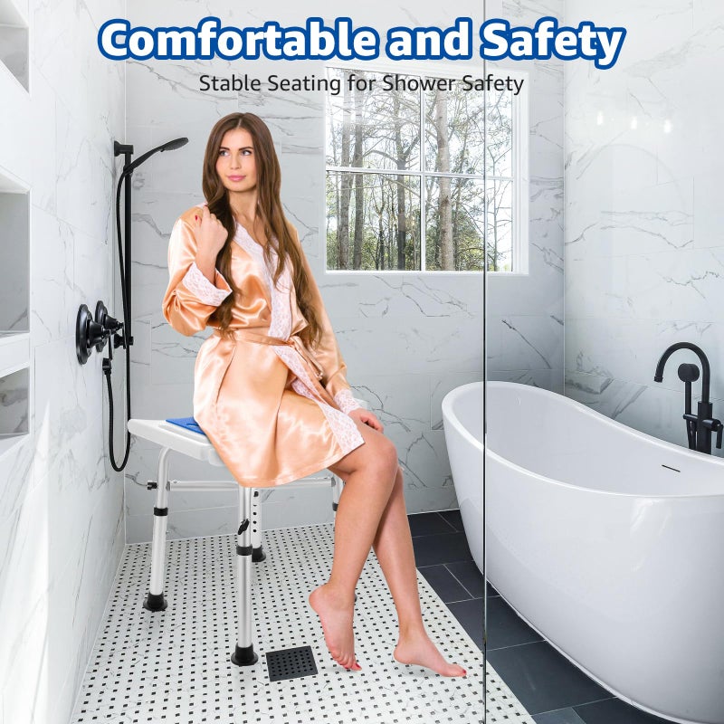 KSITEX Shower Chair Bath Stool Seat 350 Lbs, Height Adjustable Bath Bench with Padded Seat for Seniors, Shower Stool Chair for Inside Shower, Shower Seat Stool with Heavy Duty Crossbar Support (Blue) - Image 3