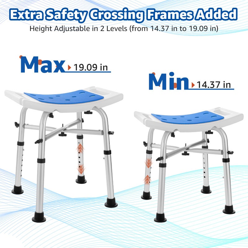 KSITEX Shower Chair Bath Stool Seat 350 Lbs, Height Adjustable Bath Bench with Padded Seat for Seniors, Shower Stool Chair for Inside Shower, Shower Seat Stool with Heavy Duty Crossbar Support (Blue) - Image 4