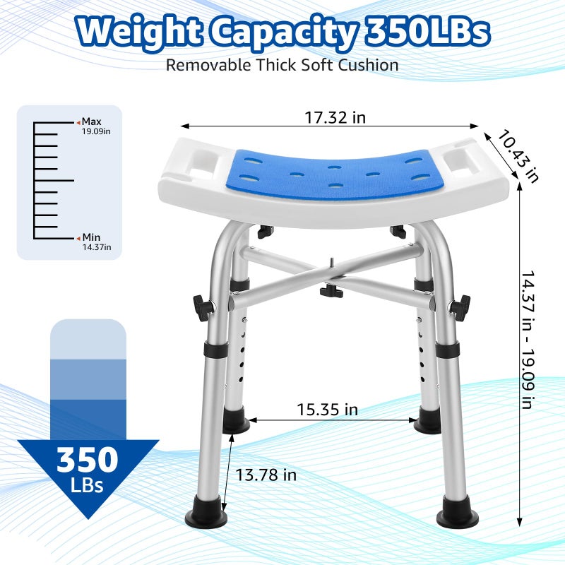 KSITEX Shower Chair Bath Stool Seat 350 Lbs, Height Adjustable Bath Bench with Padded Seat for Seniors, Shower Stool Chair for Inside Shower, Shower Seat Stool with Heavy Duty Crossbar Support (Blue) - Image 2